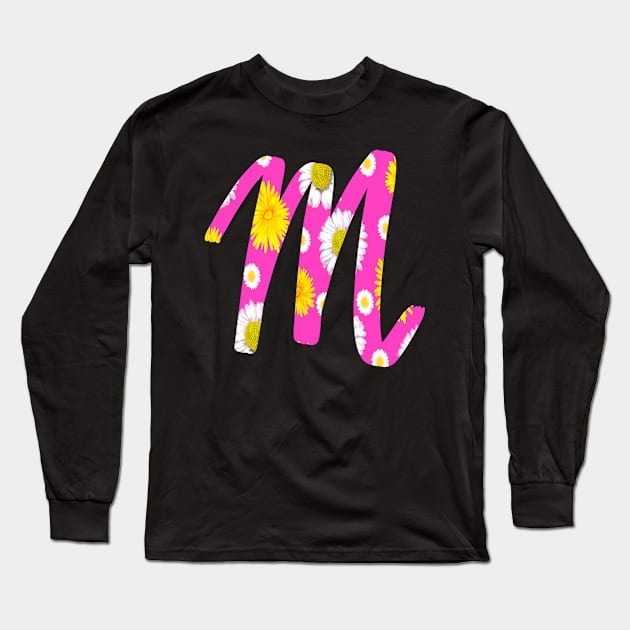 Letter m pink cursive personalized custom name monogram initials Alphabet M capital letter M Long Sleeve T-Shirt by Artonmytee